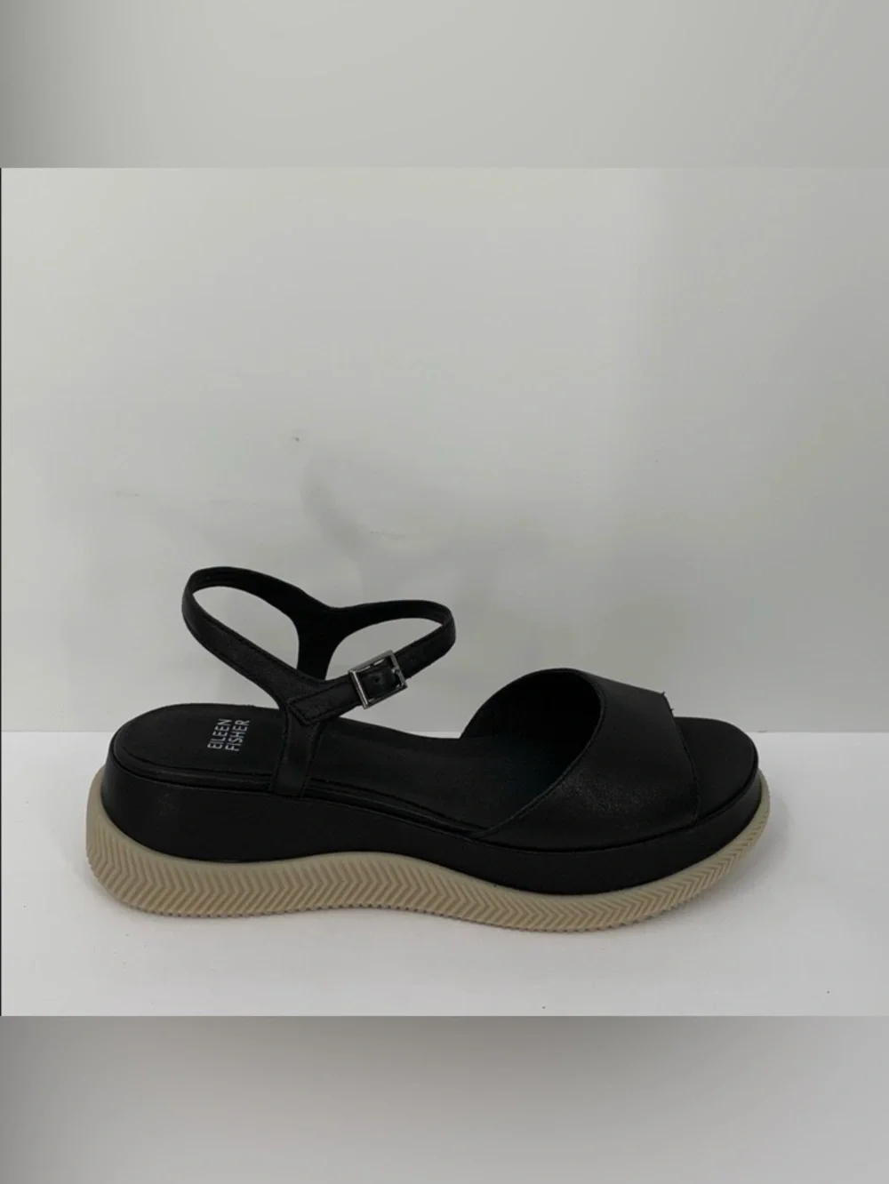 Eileen Fisher Ario platform wedge comfort sandal shoe black leather new 10